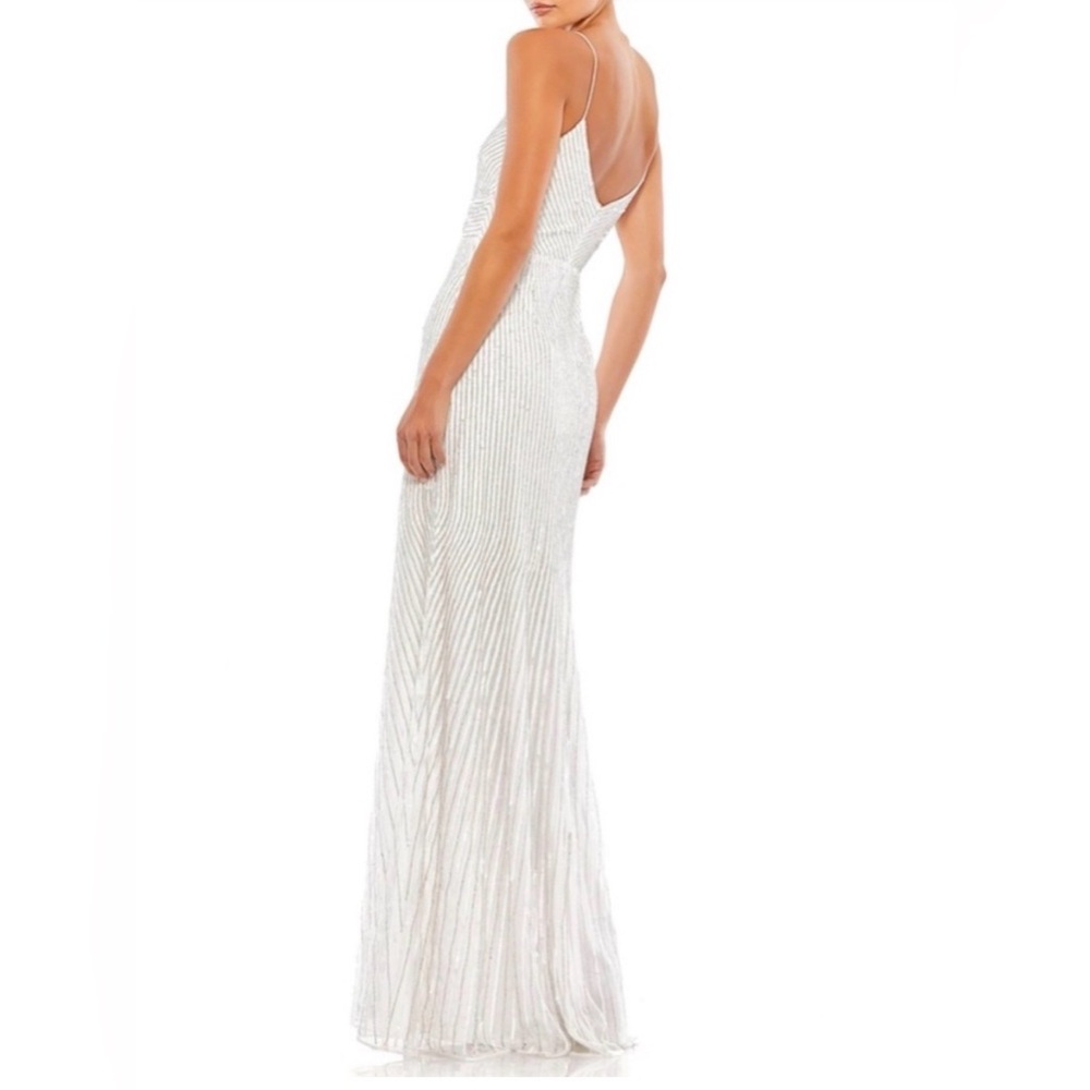 Mac Duggal Ivory Beaded Spaghetti Strap Maxi Gown Prom - Picture 3 of 7